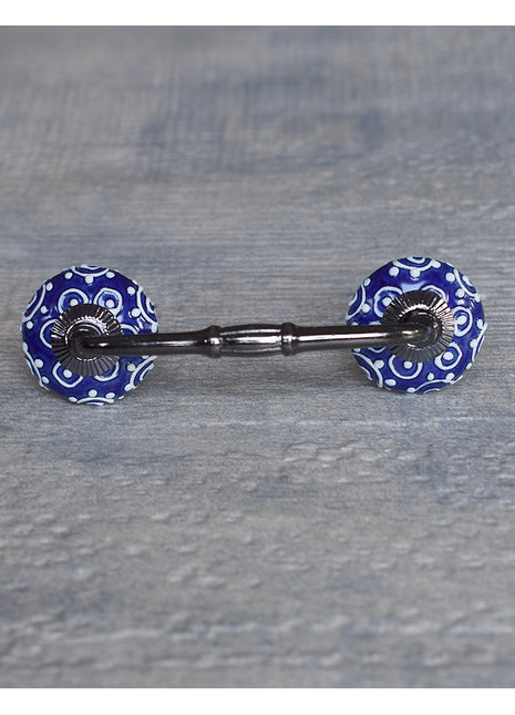 Neatly Hand Crafted Blue Ceramic Pull With White Cracked Embossed Design