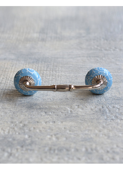 Hand Crafted Turquoise Ceramic Pull With White Cracked Embossed Design