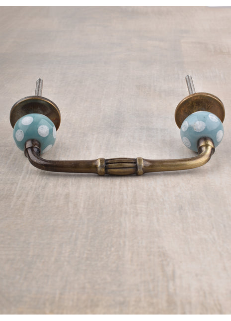 Turquoise Round Dresser Cabinet Pull With White Polka Dots