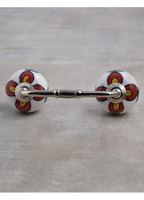 Well Designed White Base Cabinet Pull With Red And Yellow Flower