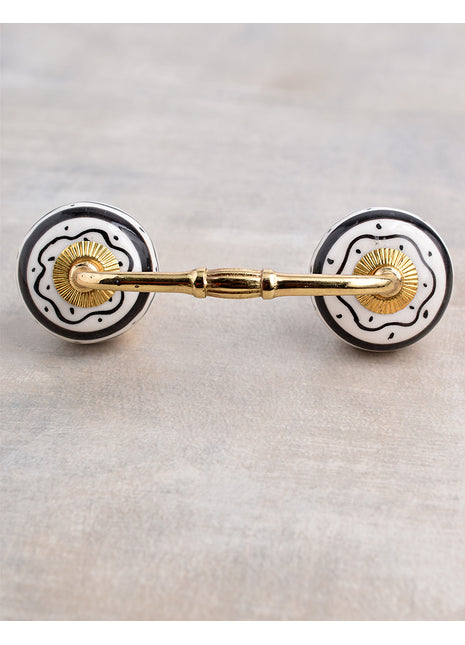 White Round Ceramic Dresser Pull With Black Spiral Print