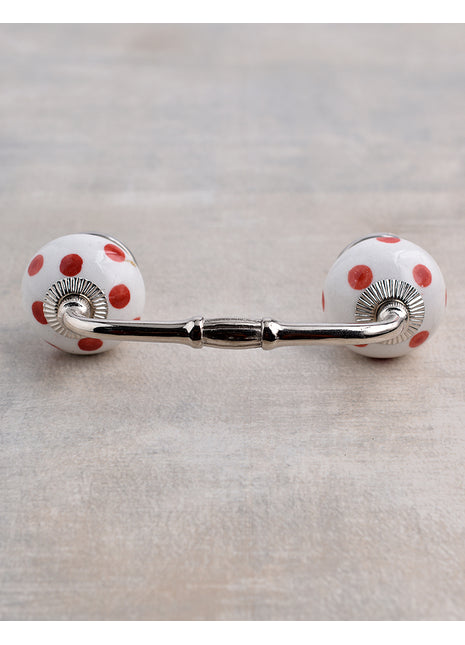 White Round Ceramic Drawer Pull With Red Polka Dots
