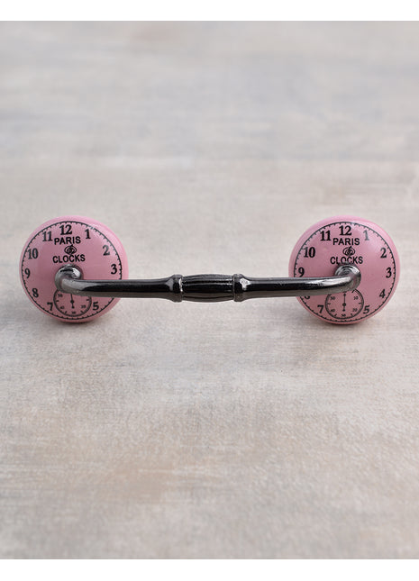 Round Pink Clock Ceramic Drawer Pull