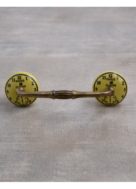 Round Yellow Clock Ceramic Drawer Pull