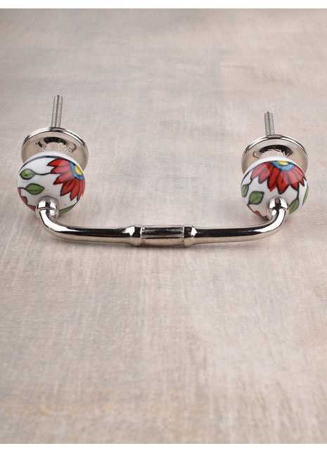 Red Flowers with Lime Green Leaf Ceramic Pull