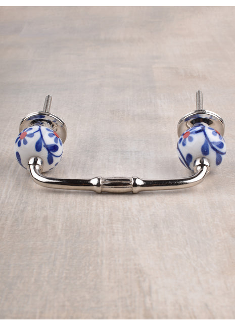 Blue Flowers and Blue Leaf with White Base Ceramic Pull