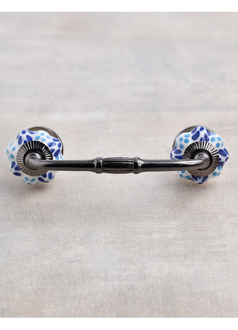Blue and Turquoise Flowers with White Base Ceramic knob