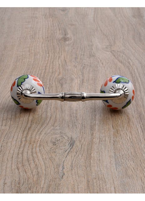 White Round Kitchen Cabinet Pull With Orange Flowers