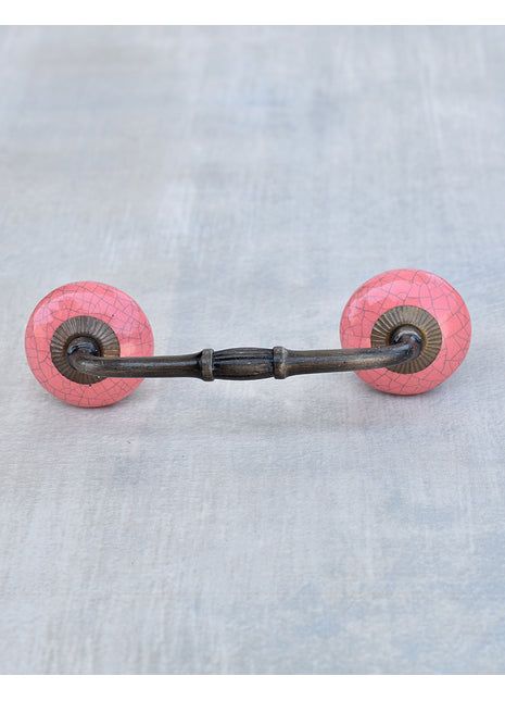 Vintage Round Cracked Salmon Pink Ceramic Drawer Cabinet Pull