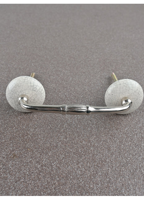 Dusty White Cracked Round Ceramic Pull