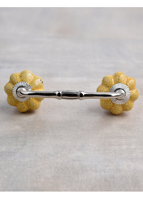 Yellow Cracked Flower Shaped Ceramic Cabinet Pull