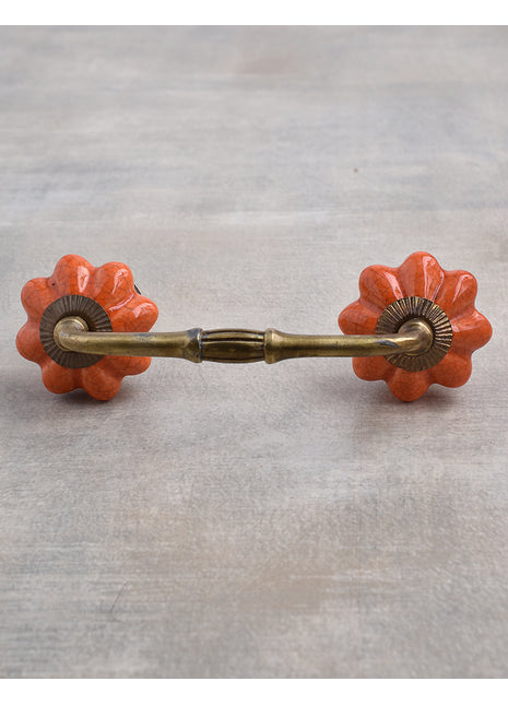 Antique Floral Crackle Orange Ceramic Drawer Pull