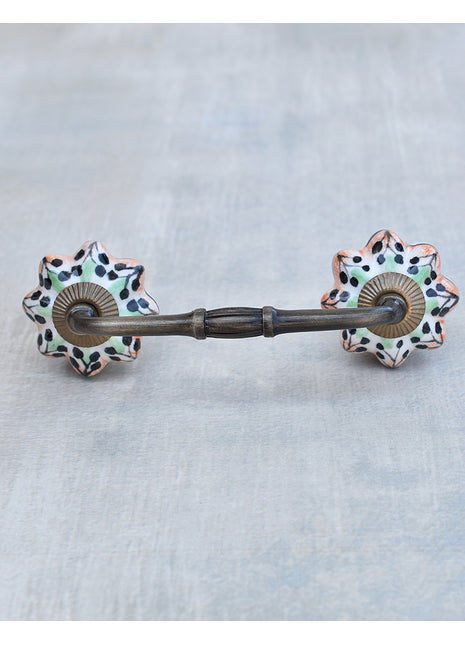 Flower Shaped White Ceramic Pull With Multicolor Designs