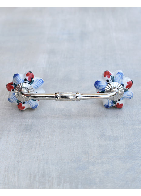 Floral White Royal Ceramic Door Pull With Multicolor Print