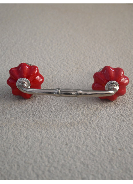 Red Flower Shaped Ceramic Knob Pull