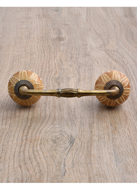 Elegant Brown Ceramic Drawer Pull With White Embossed Print