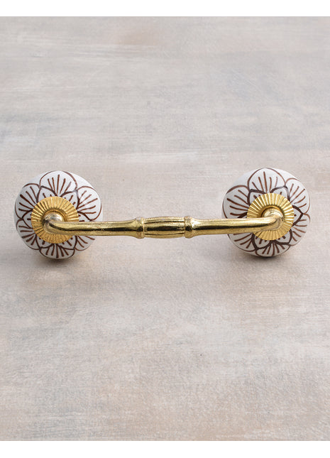 Well Designed White Ceramic Drawer Pull With Brown Print