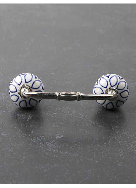 Elegant White Ceramic Handle With Blue Design
