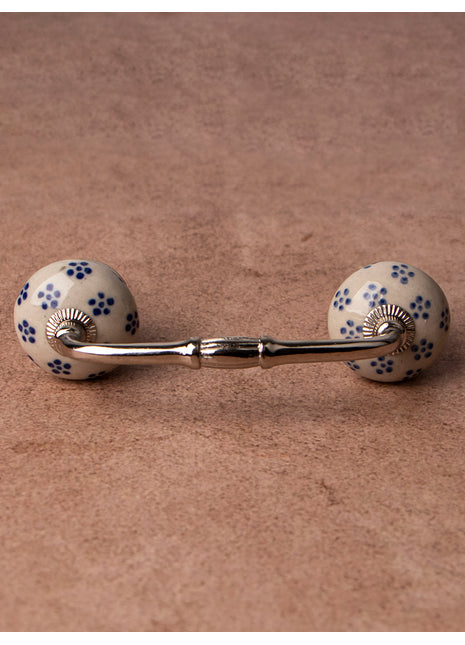 Unique White Royal Ceramic Handle With Small Blue Flowers