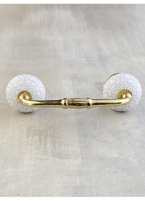 Antique White Ceramic Embossed Drawer Cabinet Pull