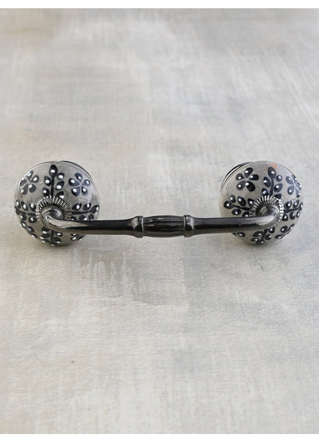 White Ceramic Drawer Pull With Black Leaves
