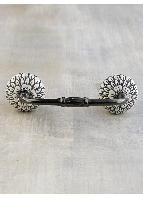 White Ceramic Door Pull With Black Multifloral Layer