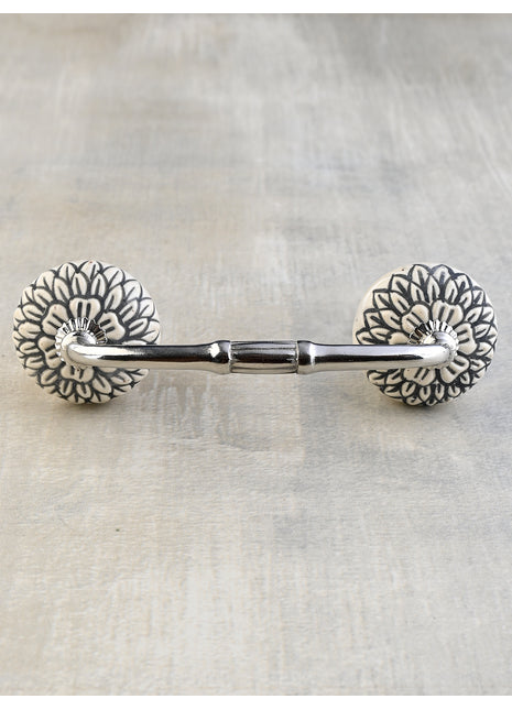 White Ceramic Door Pull With Black Multifloral Layer