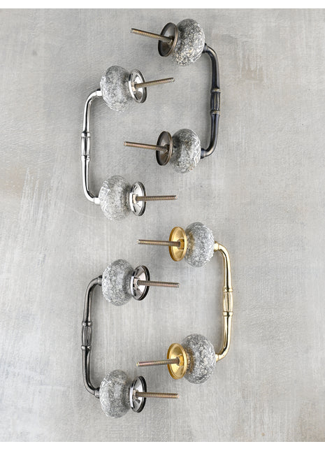 Designer Cracked Grey Ceramic White Embossed Door Pull