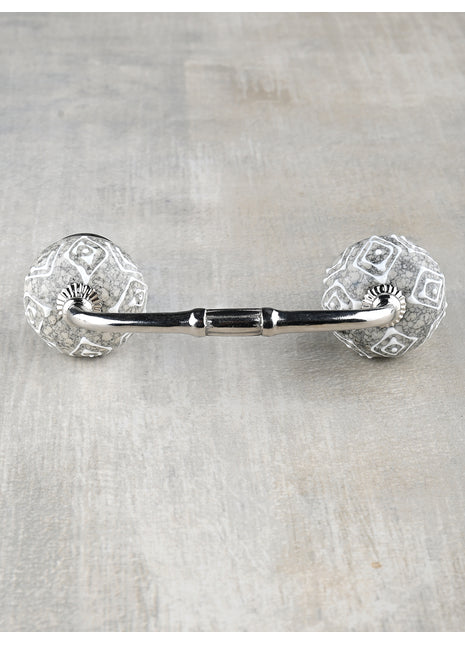 Designer Cracked Grey Ceramic White Embossed Door Pull