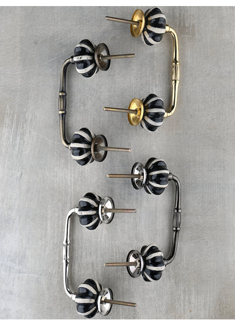 Handmade White Floral Dresser Cabinet Pull With Black Print