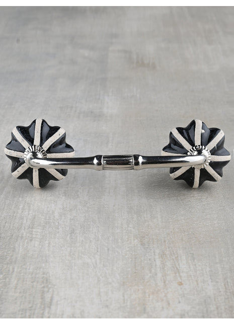 Handmade White Floral Dresser Cabinet Pull With Black Print