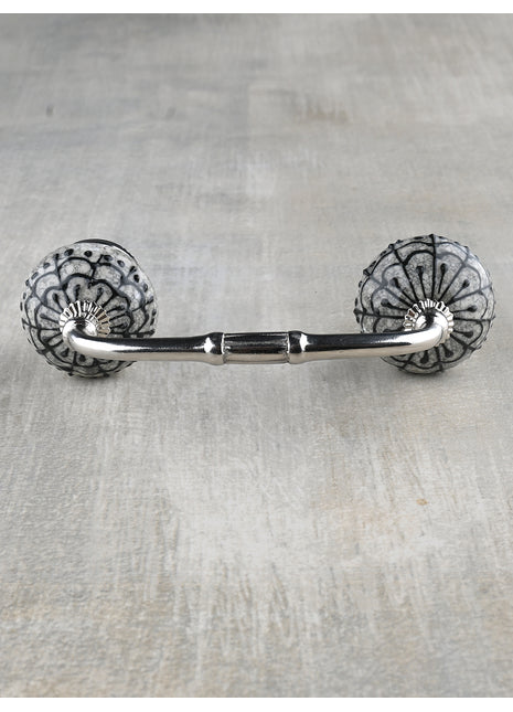 Grey Ceramic Door Pull With Black Crackle And Embossed Print