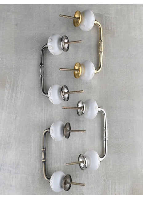 White Ceramic Designer Embossed Dresser Cabinet Pull