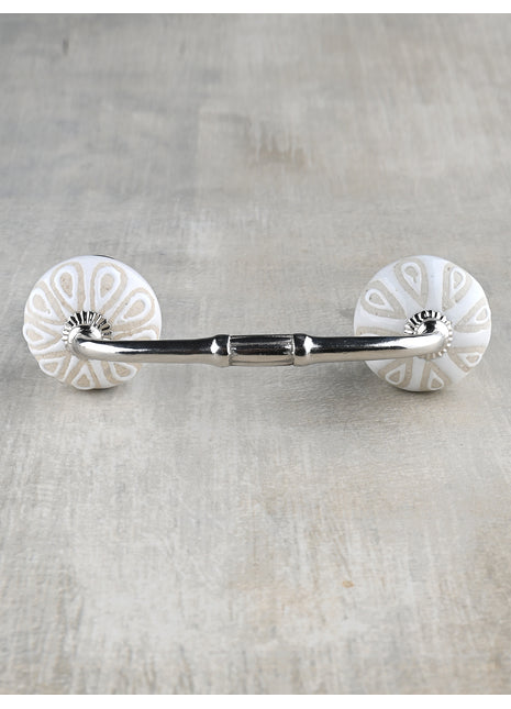 White Ceramic Designer Embossed Dresser Cabinet Pull