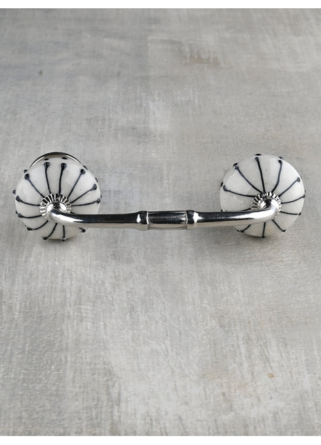 White Ceramic Drawer Cabinet Pull With Black Spiral Lines