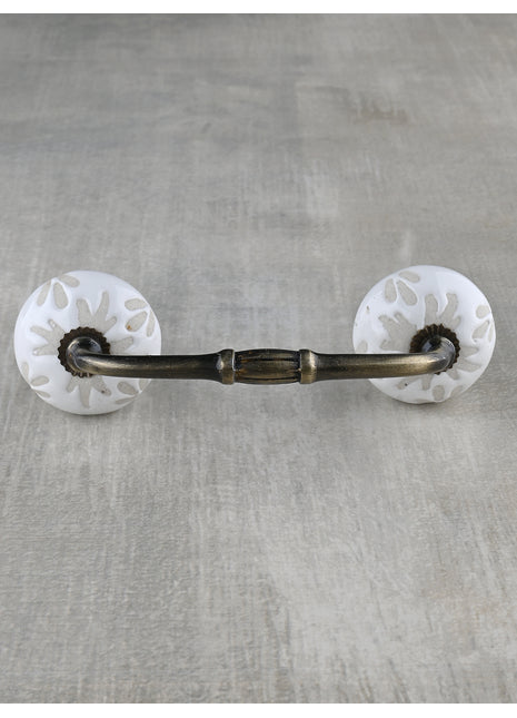 White Ceramic Embossed Floral Design Door Pull