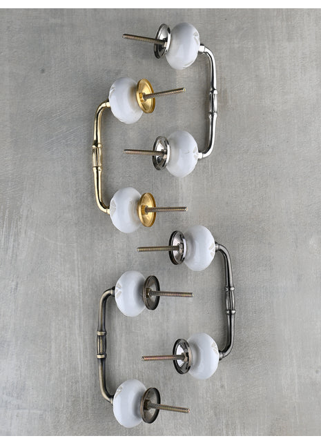 White Ceramic Embossed Floral Design Door Pull