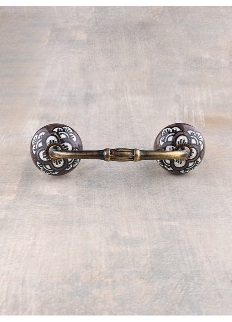 White Ceramic Wardrobe Cabinet Pull With Brown Designer Print