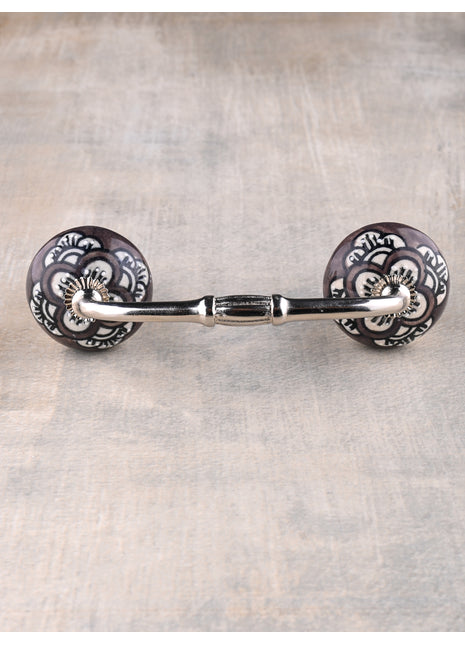 White Ceramic Wardrobe Cabinet Pull With Brown Designer Print