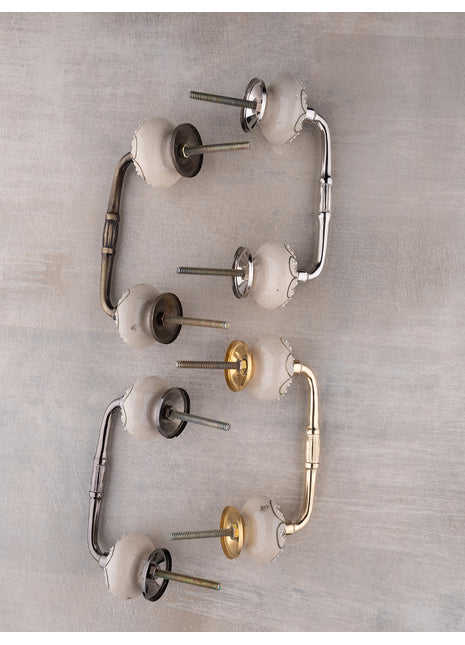 Hand painted Embossed Flower Design with Green Color on Offwhite Base Kitchen Cabinet Drawer Dresser Pull