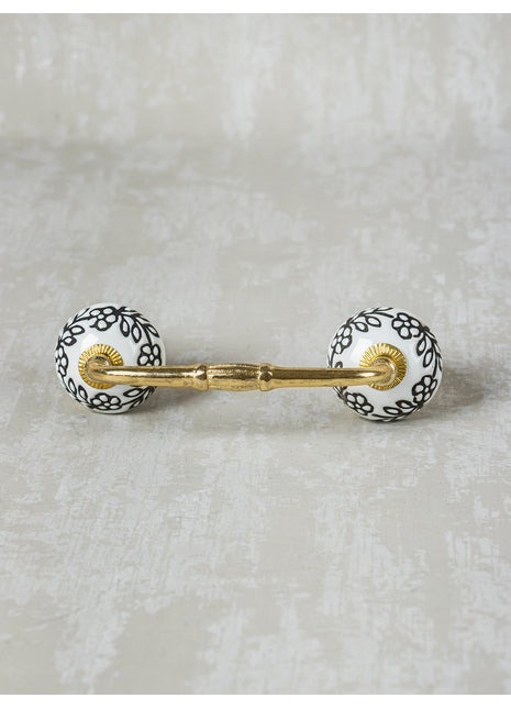 Black Flower On White Ceramic Pull