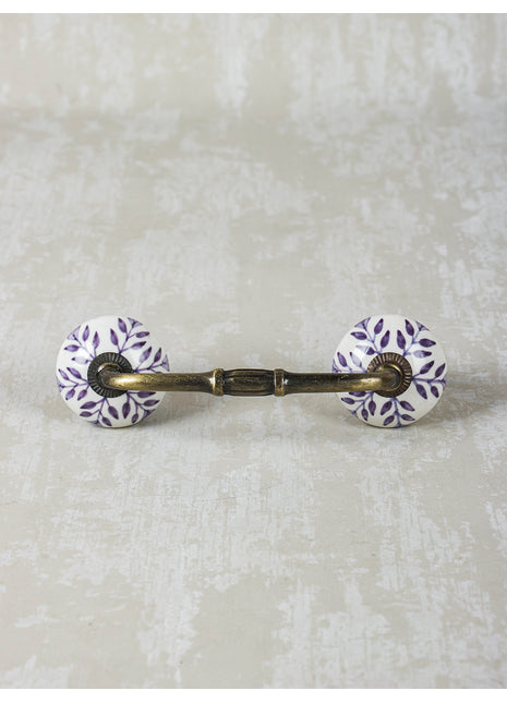 Light Purple Design On White Ceramic Cabinet Pull