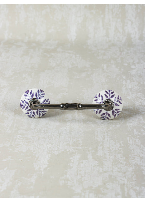 Light Purple Design On White Ceramic Cabinet Pull
