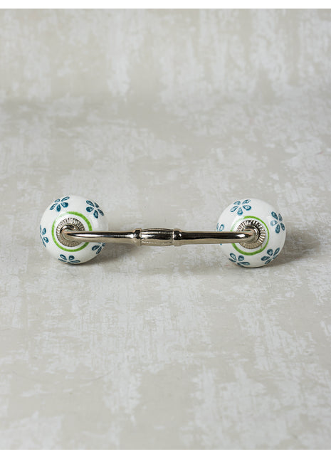 Teal Color Flower On White Base Ceramic Pull