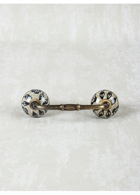 Black Leaf and Flower On Round Ceramic Cabinet Pull