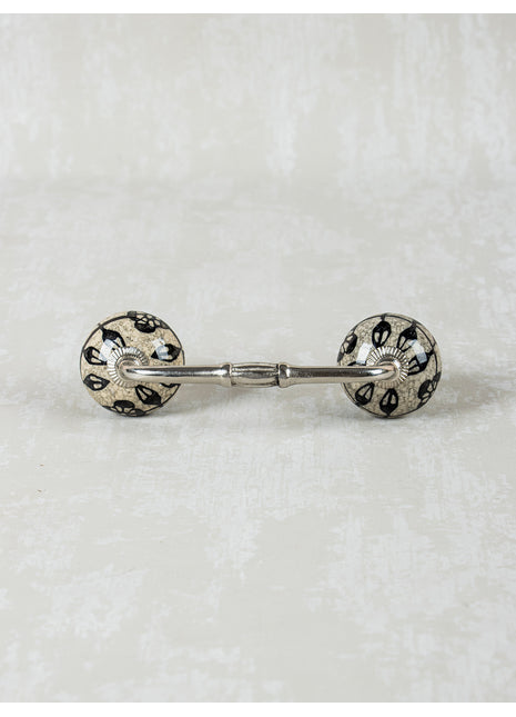 Black Leaf and Flower On Round Ceramic Cabinet Pull