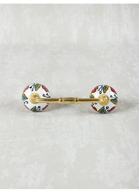 Red Flower On White Ceramic Cabinet Pull