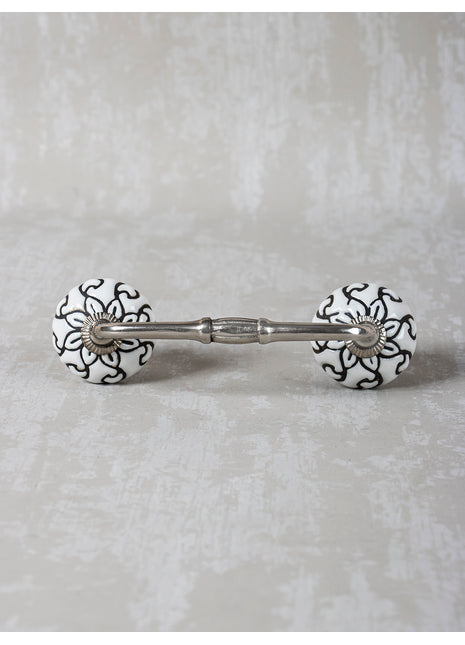 Black Flower and Leaf On White Base Ceramic Pull