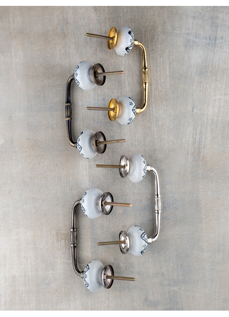 Unique Black Floral Design On White Ceramic Drawer Cabinet Pull