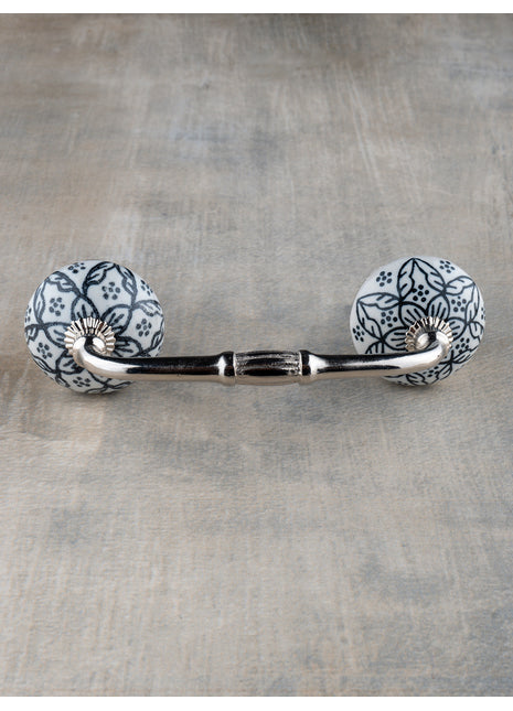 Unique Black Floral Design On White Ceramic Drawer Cabinet Pull